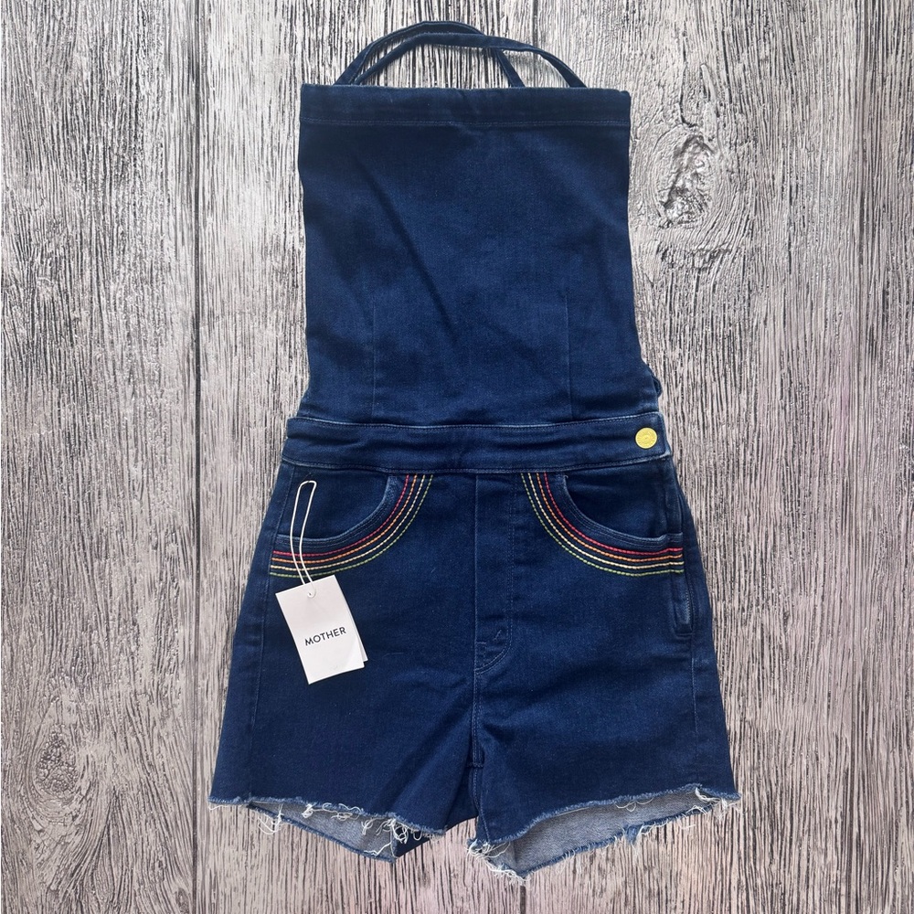 (NWT) *SOLD OUT EVERYWHERE* MOTHER DENIM TIE BACK HUSTLER OVERALLS 🌈 - Picture 8 of 13